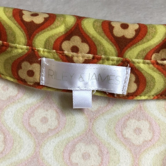 Riley & James Retro Ditsy Floral Orange Yellow Short Sleeve Button Mini Dress - Picture 4 of 5